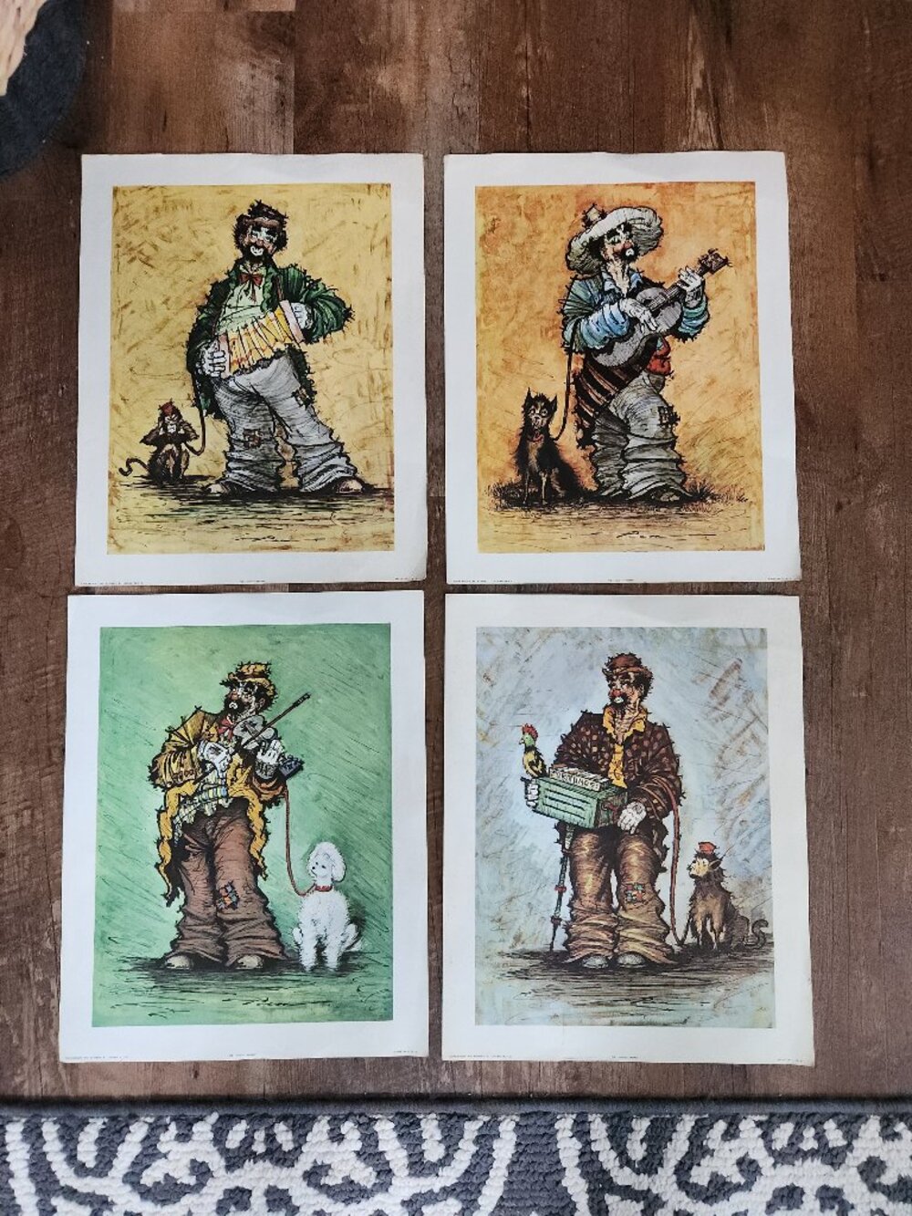 Set of 4 Vintage Barry Leighton Jones Hobo Clown Prints